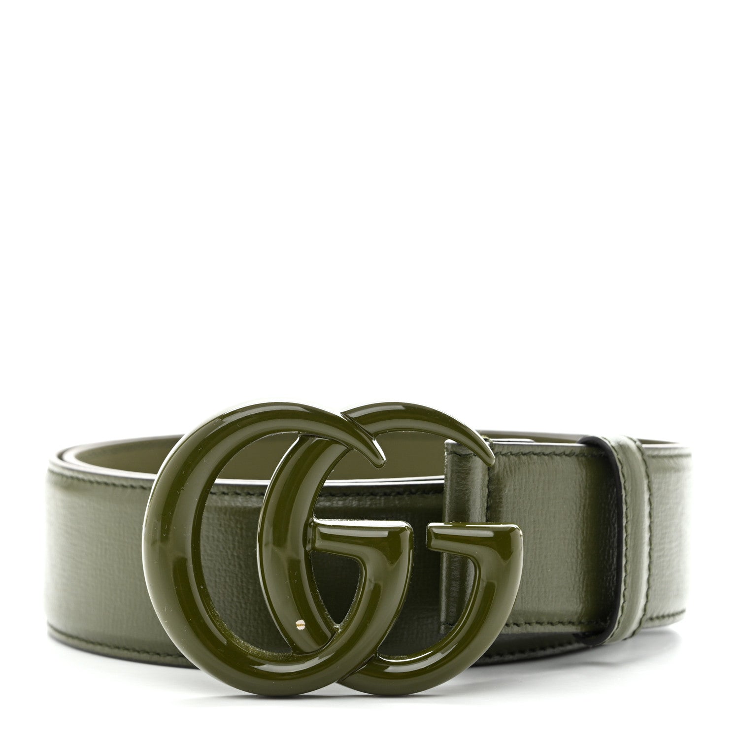 Gucci Azalea Calfskin Enamel Monochrome Double G 40mm Belt 75 30 Military Wood 1 of 5