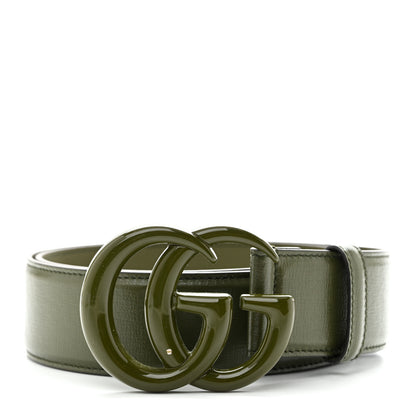Gucci Azalea Calfskin Enamel Monochrome Double G 40mm Belt 75 30 Military Wood 1 of 5