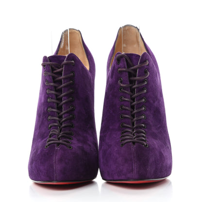 Christian Louboutin Veau Velours Lace Up Ankle Booties 39 Purple 2 of 7