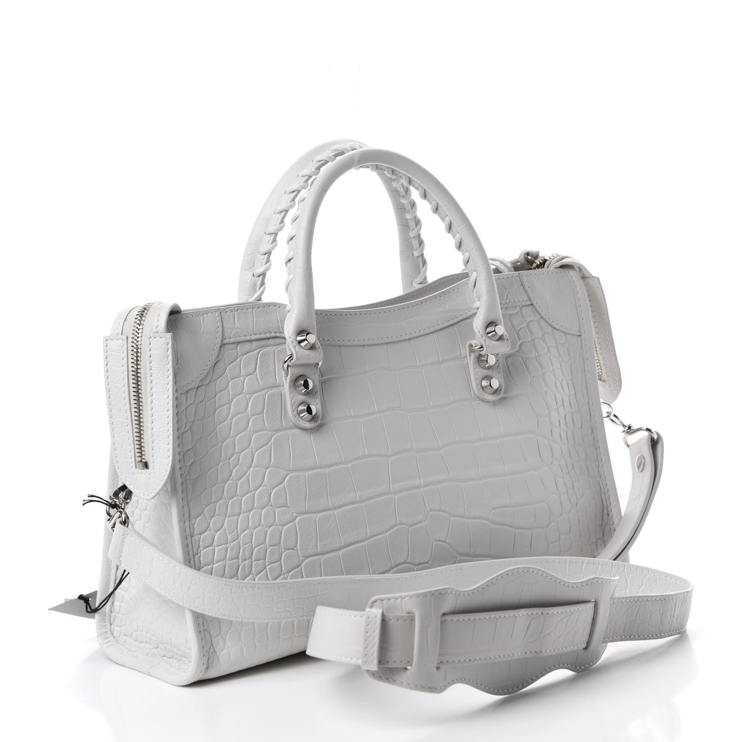 Matte Supple Lambskin Crocodile Embossed Classic Silver Hardware S City White