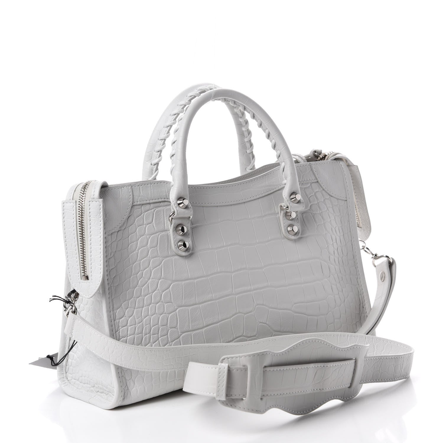 Balenciaga Matte Supple Lambskin Crocodile Embossed Classic Silver Hardware S City White 3 of 11