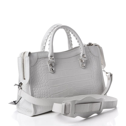 Balenciaga Matte Supple Lambskin Crocodile Embossed Classic Silver Hardware S City White 3 of 11