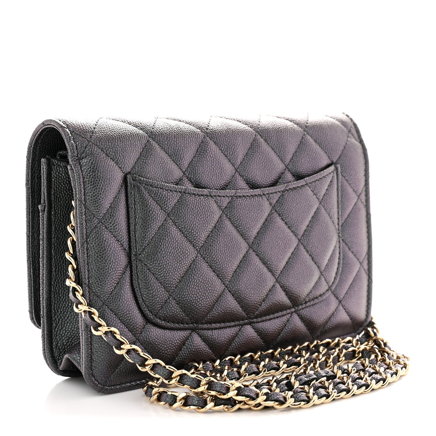 Chanel Iridescent Caviar Quilted Wallet on Chain WOC Dark Blue 3 of 11