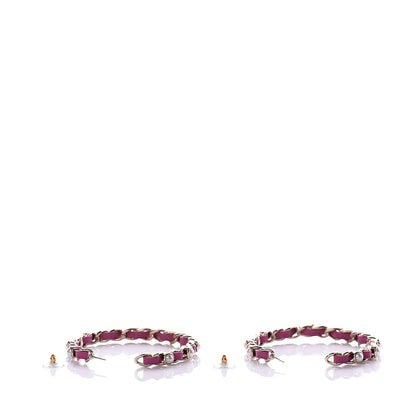 Chanel Lambskin Pearl CC Chain Hoop Earrings Gold Pink 2 of 4