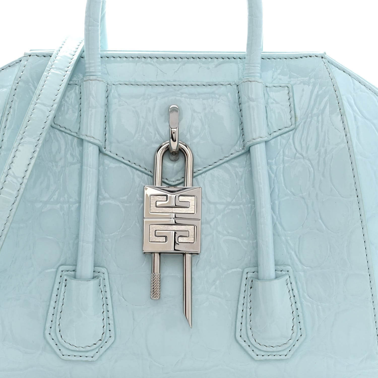 Givenchy Calfskin Crocodile Embossed Mini Antigona Lock Sky Blue 7 of 11