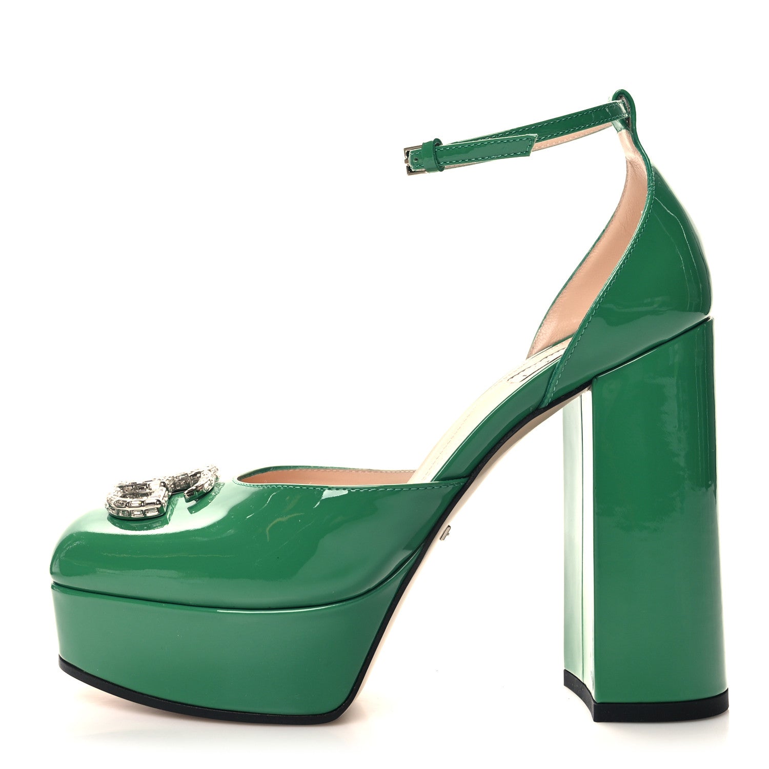 Gucci Vernice Crystal Double G Platform Pumps 37 New Shamrock 1 of 9