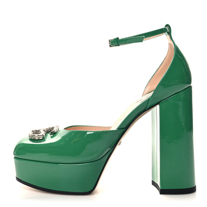 Gucci Vernice Crystal Double G Platform Pumps 37 New Shamrock 1 of 9