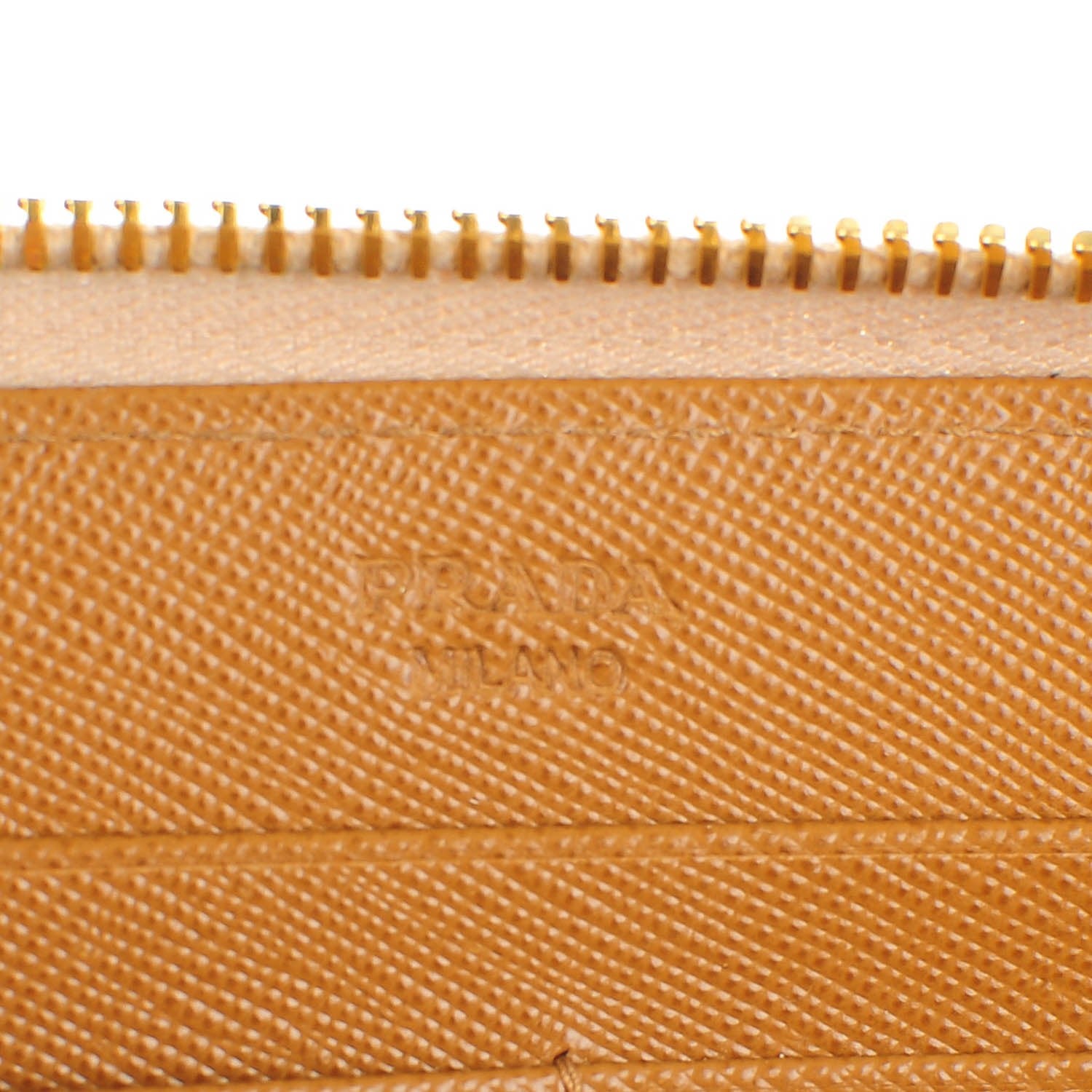 Prada Saffiano Bi-Color Metal Zip Around Wallet Talco Caramel 6 of 9