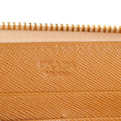 Prada Saffiano Bi-Color Metal Zip Around Wallet Talco Caramel 6 of 9