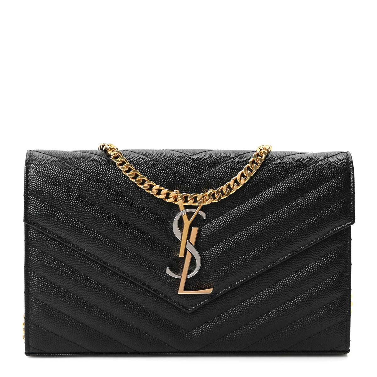 Grain De Poudre Matelasse Chevron Monogram Chain Wallet Black