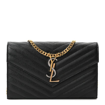 Saint Laurent Grain De Poudre Matelasse Chevron Monogram Chain Wallet Black 1 of 8