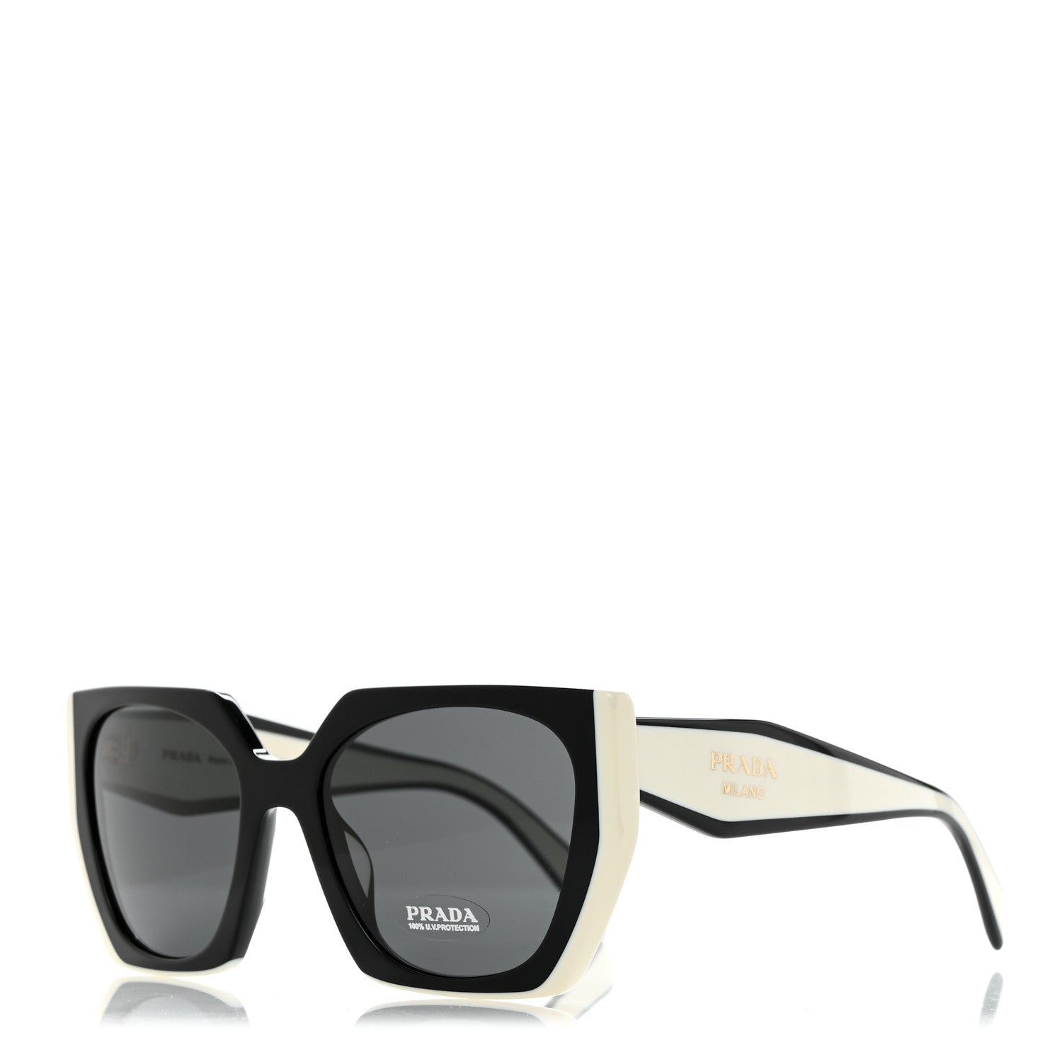 Prada Acetate Sunglasses SPR 15W Black White 1 of 8