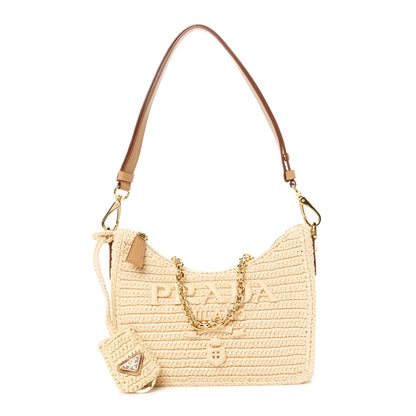 Prada Yarn Raffia Effect Crochet Mini Re-Edition 2000 Shoulder Bag Naturale 1 of 11