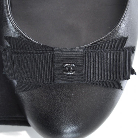 Leather CC Bow Ballet Flats 36.5 Black