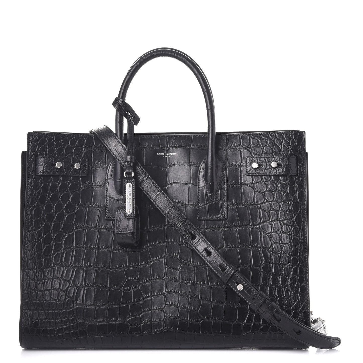 Calfskin Crocodile Embossed Medium Supple Sac de Jour Black
