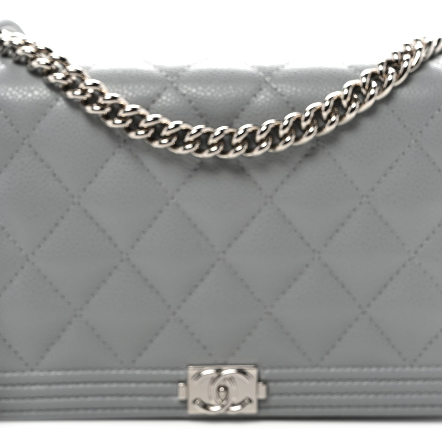 Caviar Quilted Boy Wallet On Chain WOC Grey