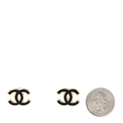 Chanel Metal Enamel CC Earrings Black Gold 2 of 4