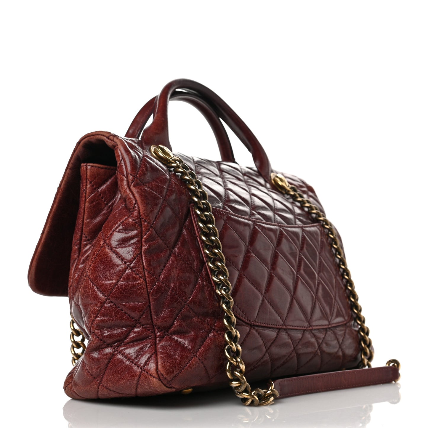 Glazed Calfskin Castle Rock Large Flap Burgundy