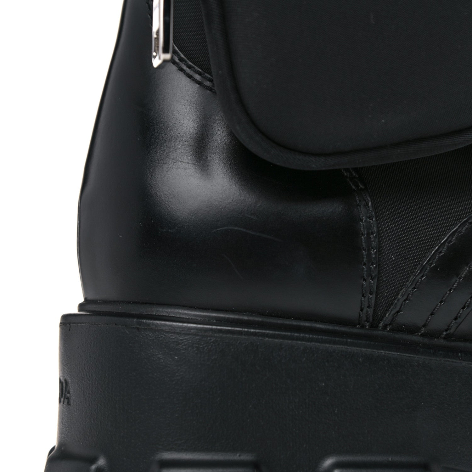 Prada Spazzolato Rois Nylon Metal Triangle Logo Monolith Pouch Pocket 55mm Boots 37 Black 13 of 16