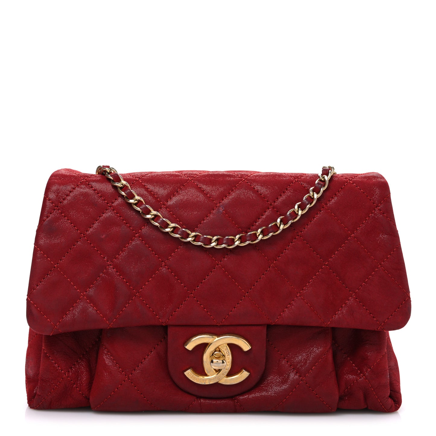 Iridescent Calfskin Quilted Small Chic Quilt Flap Red