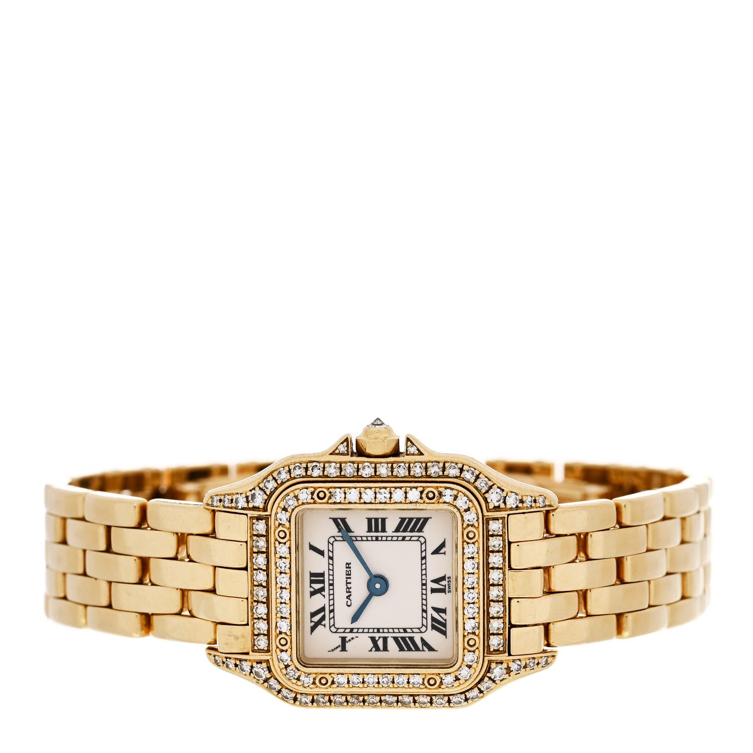 Cartier 18K Yellow Gold Diamond 22mm Double Row Panthere Quartz Watch 2 of 4