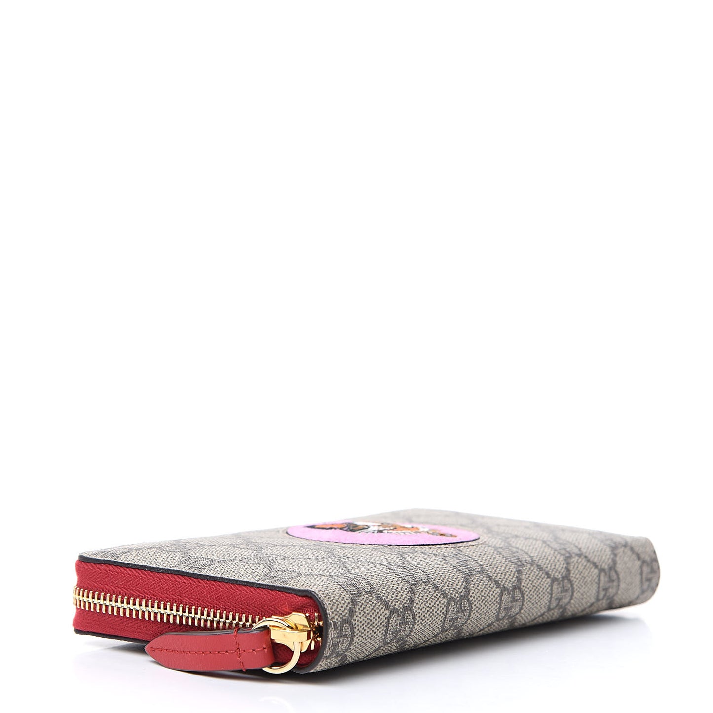 GG Supreme Monogram Bosco Patch Zip Around Wallet Beige Malva Hibiscus Red