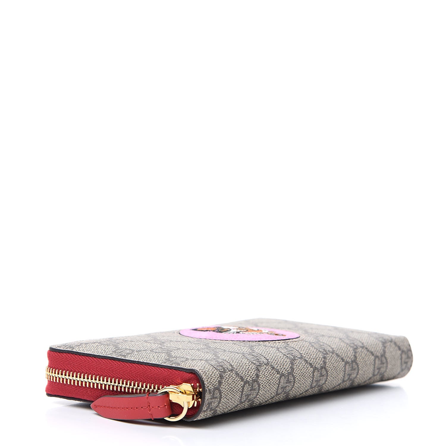 Gucci GG Supreme Monogram Bosco Patch Zip Around Wallet Beige Malva Hibiscus Red 4 of 7