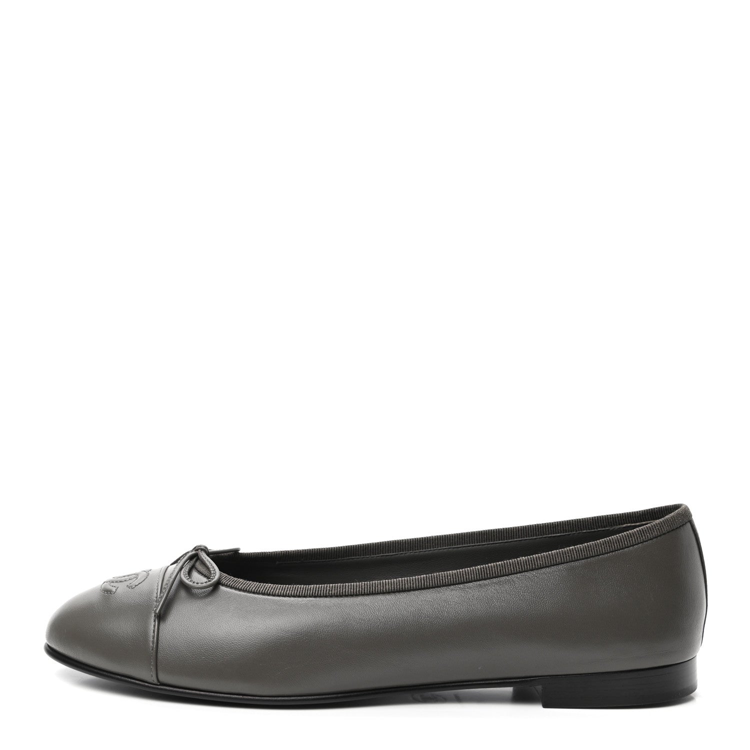 Chanel Lambskin Cap Toe CC Ballerina Flats 41 Dark Grey 1 of 8