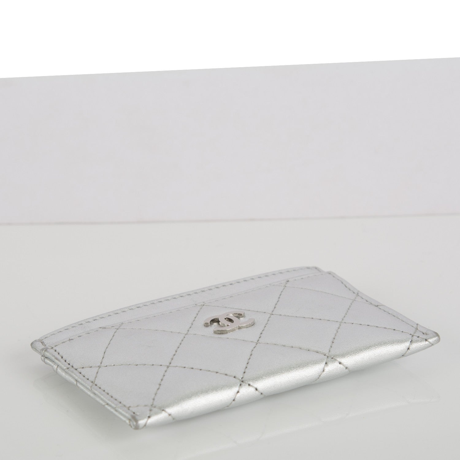 Chanel Metallic Lambskin Quilted CC Card Holder Silver 4 of 8