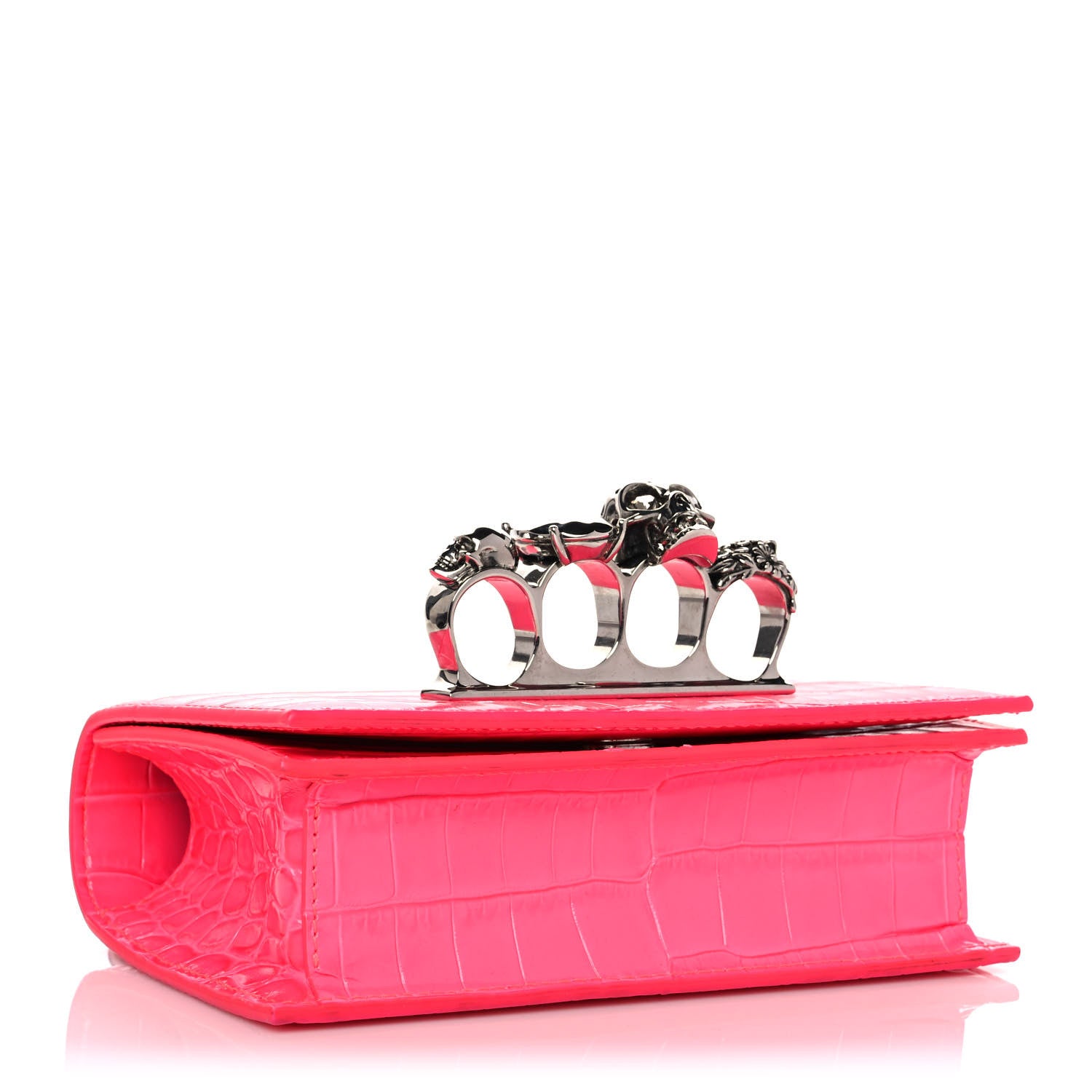 Alexander McQueen Shiny Crocodile Embossed Jeweled Satchel Peony Pink 4 of 10