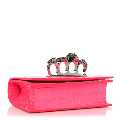 Alexander McQueen Shiny Crocodile Embossed Jeweled Satchel Peony Pink 4 of 10