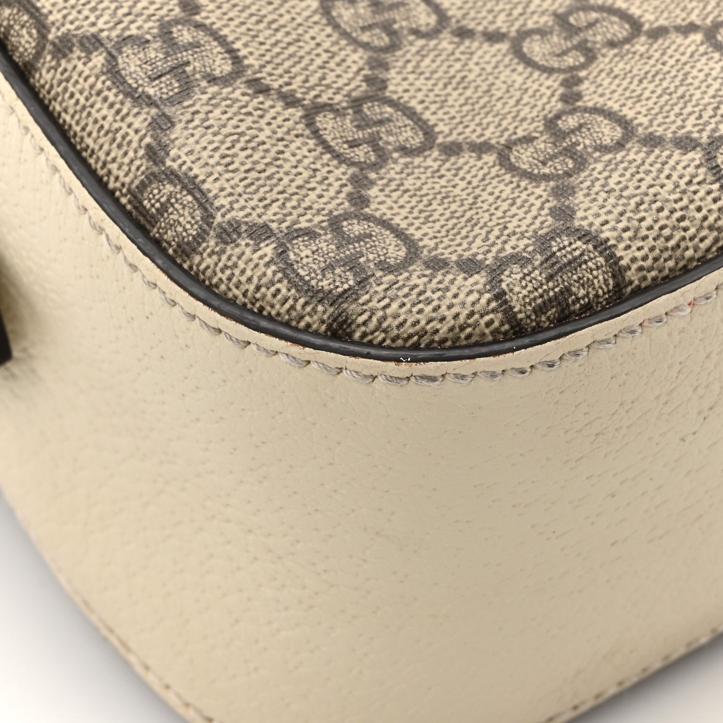 GG Supreme Monogram Textured Calfskin Web Small Ophidia Camera Bag Beige Ebony Mystic White