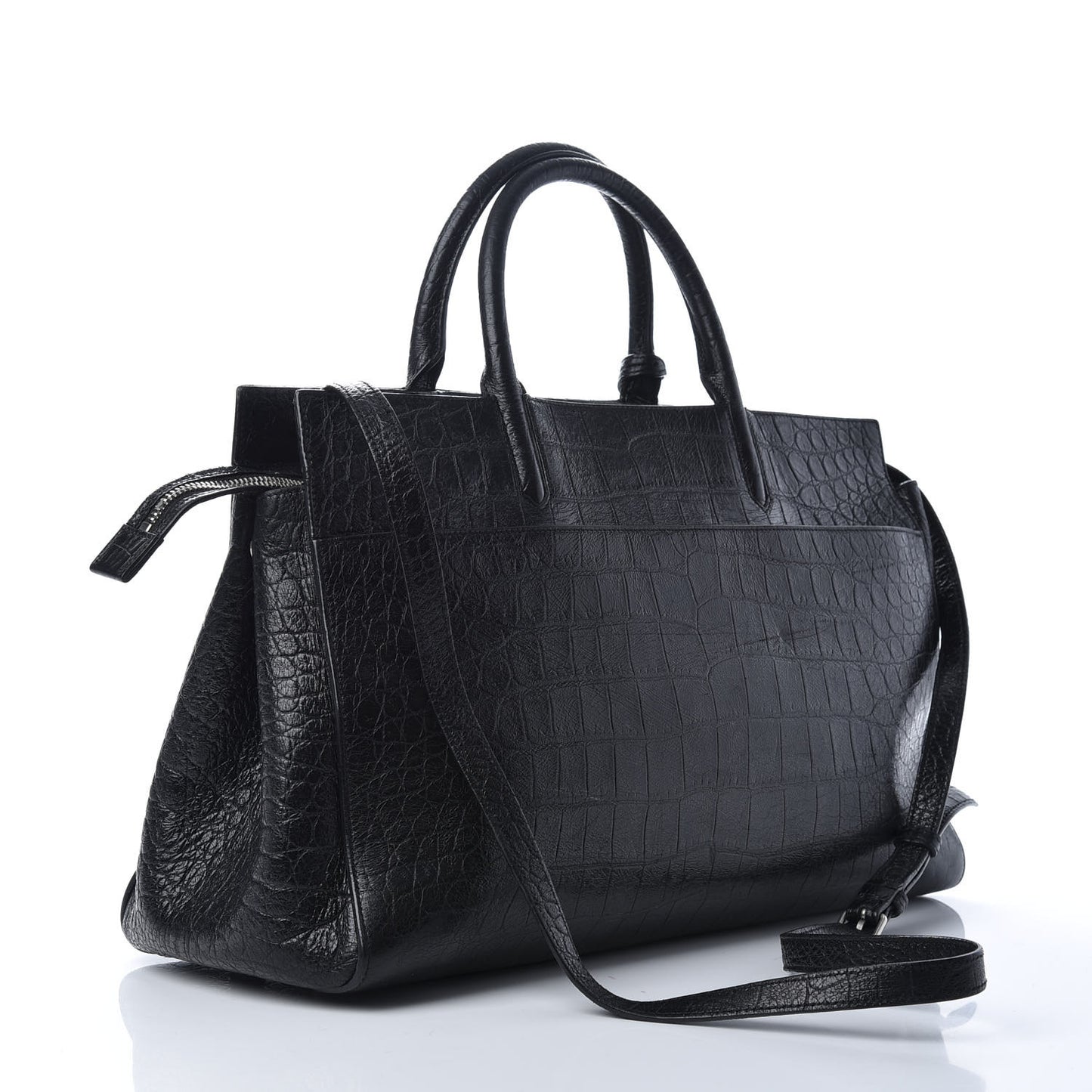 Calfskin Crocodile Embossed Medium Cabas Rive Gauche Black