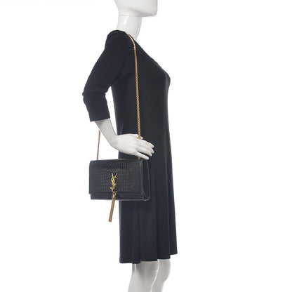 Saint Laurent Calfskin Crocodile Embossed Medium Classic Monogram Kate Tassel Satchel Black 2 of 11
