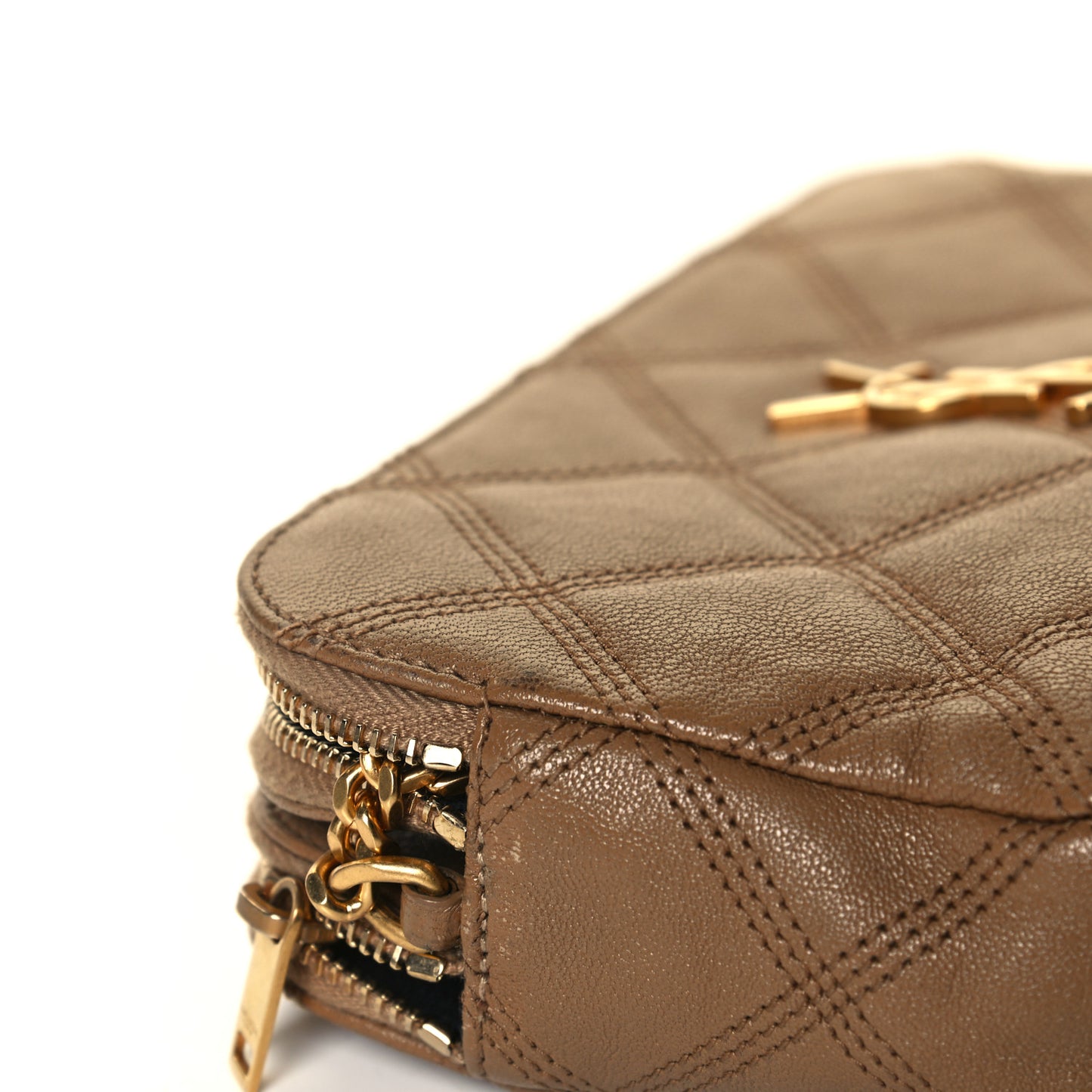 Grained Lambskin Quilted Mini Becky Double Zip Bag Dark Beige