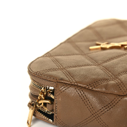 Saint Laurent Grained Lambskin Quilted Mini Becky Double Zip Bag Dark Beige 9 of 11