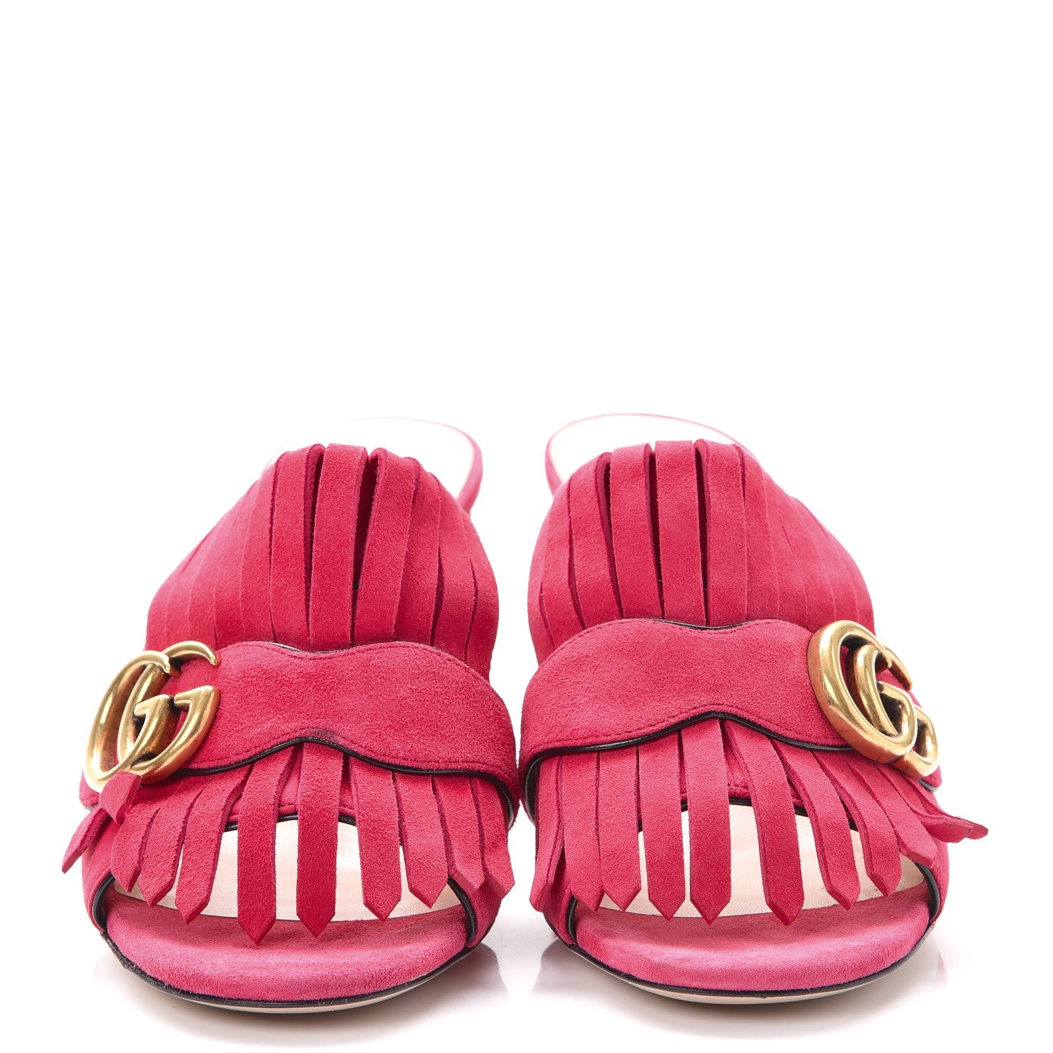 Gucci Kid Scamosciato GG Marmont Fringe 75mm Slide Sandals 36 Hot Pink 2 of 9