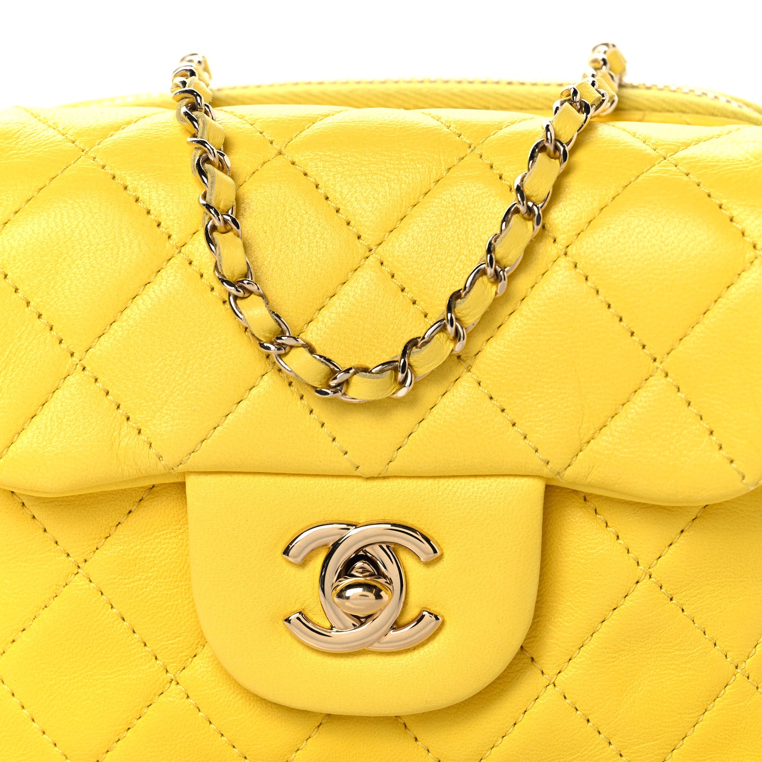 Chanel Lambskin Quilted New Mini Flap Yellow 9 of 11