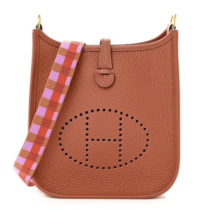Hermes Taurillon Clemence Maxi Quadrille Evelyne TPM Cuivre Capucine Parme Rouge Duchess 1 of 11