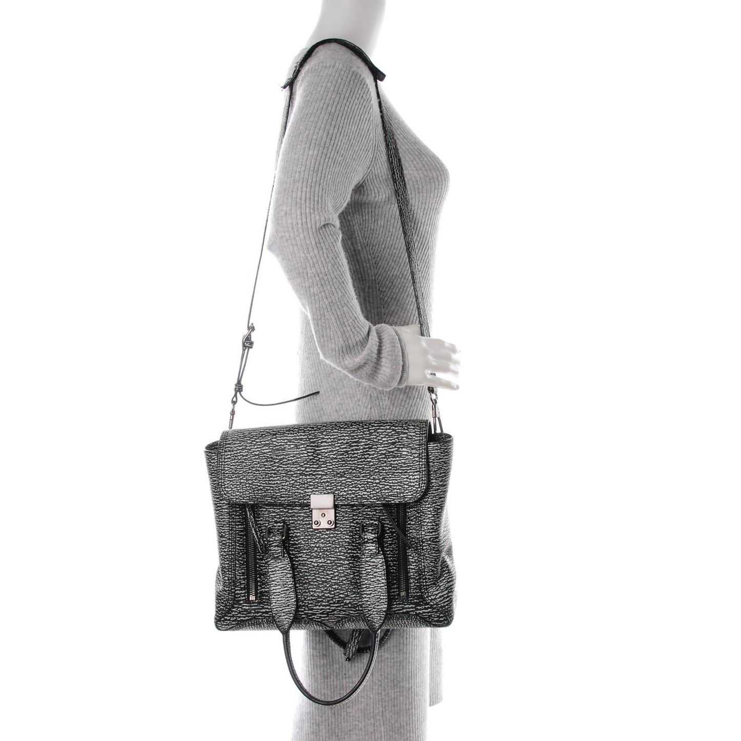 3.1 Textured Calfskin Medium Pashli Satchel Black Cream
