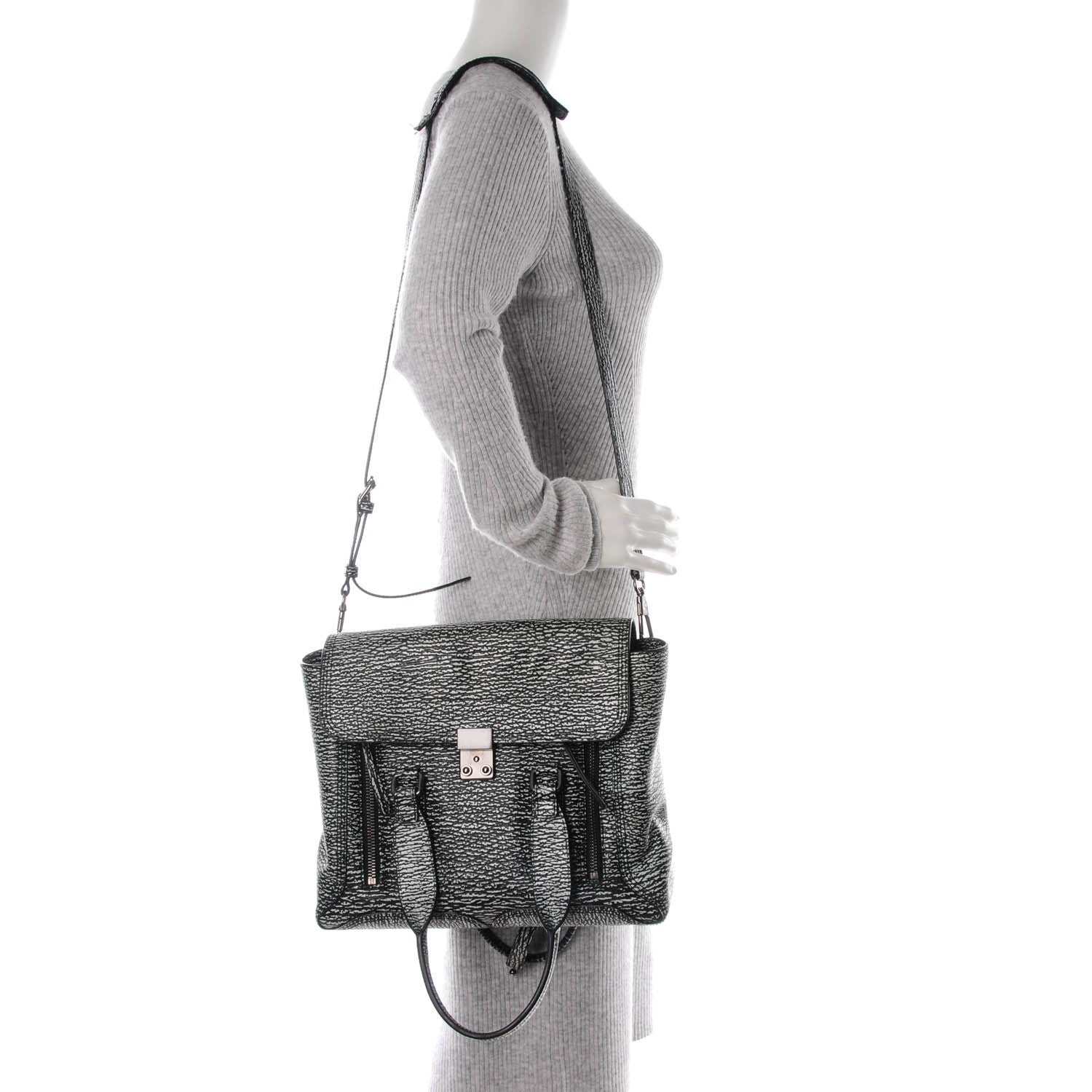 3.1 Phillip Lim 3.1 Textured Calfskin Medium Pashli Satchel Black Cream 2 of 9