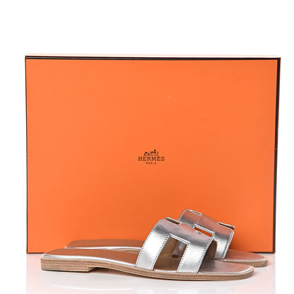 Hermes Metallic Nappa Calfskin Oran Sandals 35 Argent 10 of 10