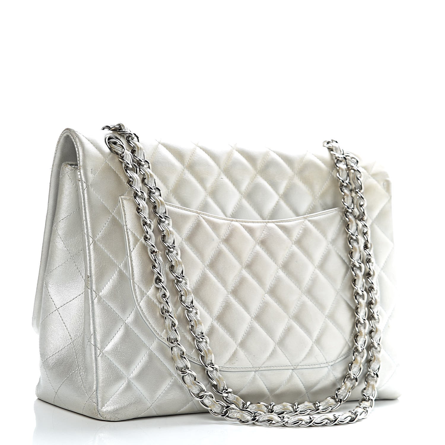 Chanel Metallic Lambskin Quilted Maxi Single Flap Silver 3 of 16