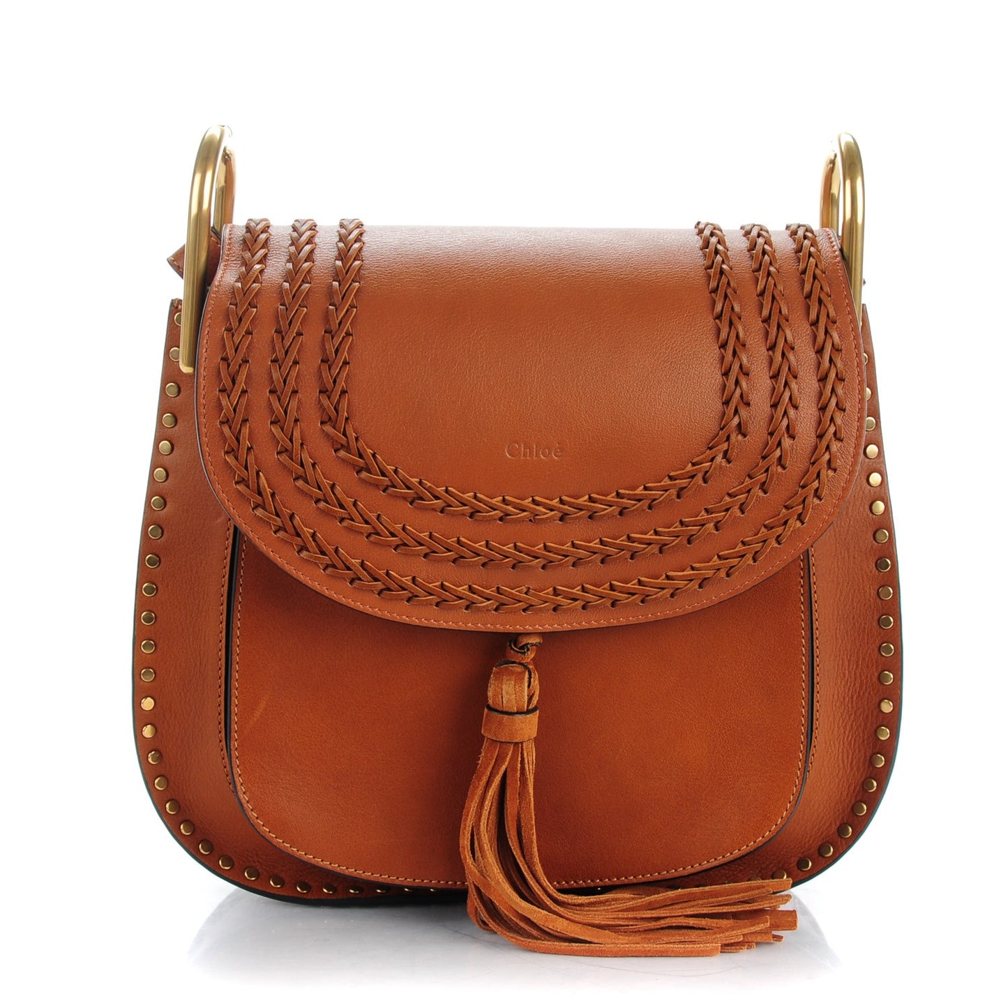 Calfskin Braided Medium Hudson Shoulder Bag Caramel