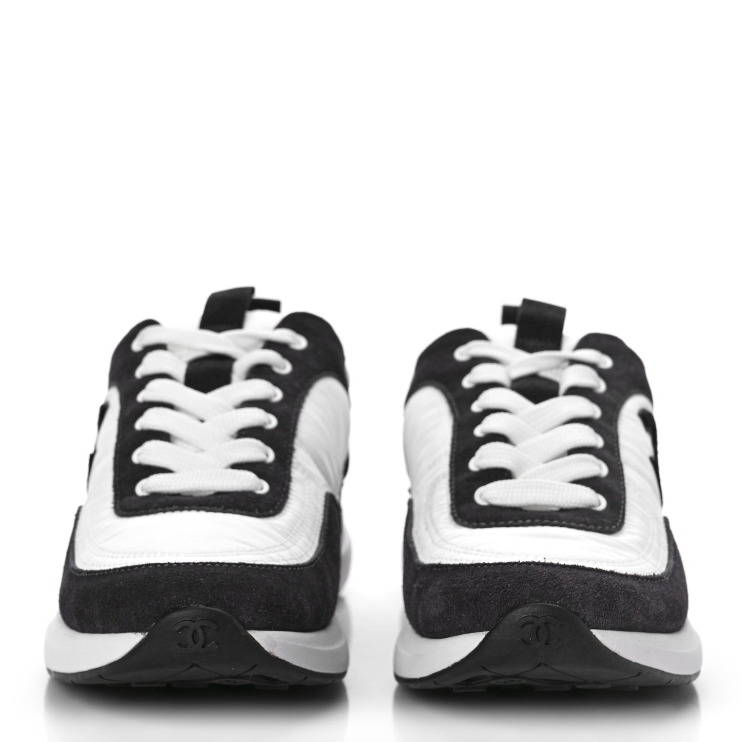 Nylon Suede Calfskin CC Sneakers 38.5 White Dark Grey