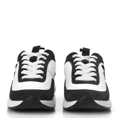 Chanel Nylon Suede Calfskin CC Sneakers 38.5 White Dark Grey 2 of 9