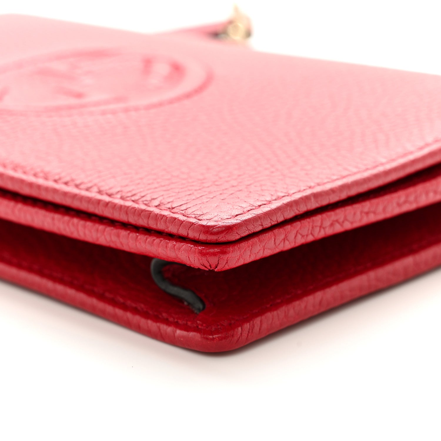 Gucci Pebbled Calfskin Soho Wallet on Chain Hibiscus Red 9 of 10