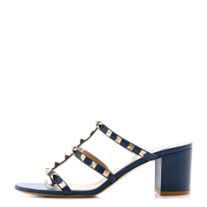 Valentino Garavani Calfskin Rockstud 60mm Caged Slide Sandals 40 Light Ocean 1 of 8