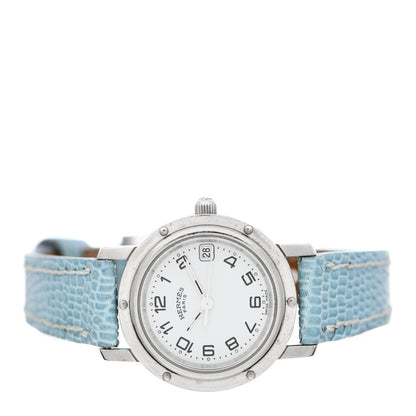 Hermes Stainless Steel Lizard 24mm Clipper Quartz Watch Blue Jean 2 of 5