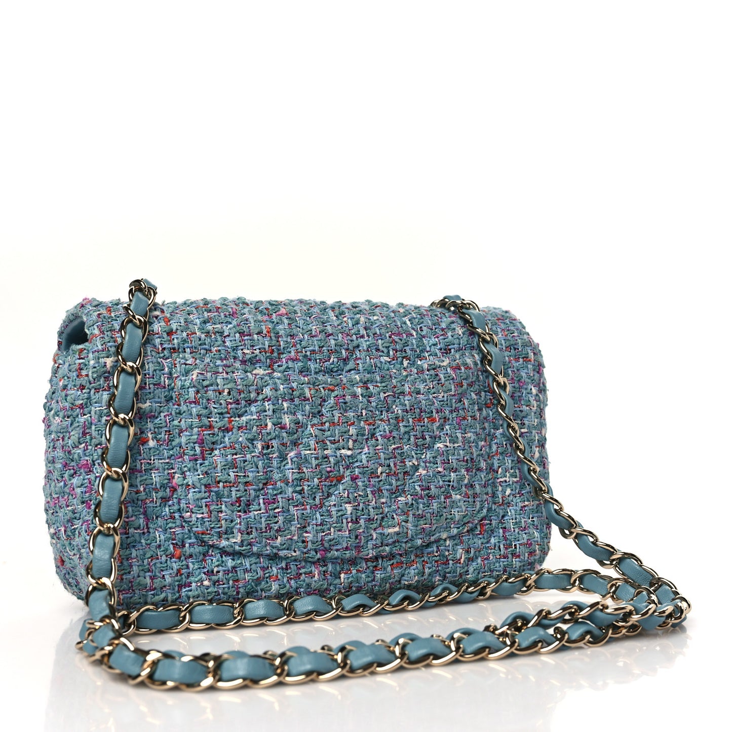 Tweed Quilted Mini Rectangular Flap Turquoise Purple White Red